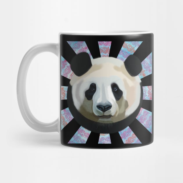 Striking Panda bear on Paisley patterned sun rays by KateVanFloof